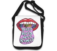 Drop Acid Not Bombs Hippie Style Labbra e Lingua Graphic Borsa A Tracolla Bianco