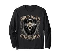 Drop Dead - Splendido Smoking Gotico con Scheletro per Halloween Maglia a Manica