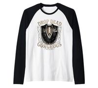 Drop Dead - Splendido Smoking Gotico con Scheletro per Halloween Maglia con Maniche Raglan