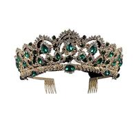 Drop Green Red Crystal Tiaras Vintage Gold Color Rhinestone Pageant Crowns Comb Wedding Hair Accessories per Matrimonio(Green)