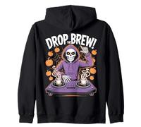 Drop The Brew! Scheletro DJ Halloween Coffee Fun Felpa con Cappuccio