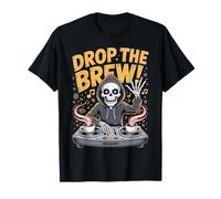 Drop The Brew! Scheletro DJ Halloween Coffee Fun Maglietta