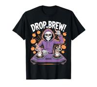 Drop The Brew! Scheletro DJ Halloween Coffee Fun Maglietta