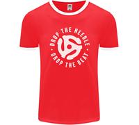 Drop The Needle DJ Turntable Decks Vinyl Uomo Ringer T-Shirt FotL