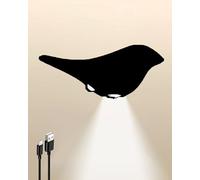 Drqzwp Lampade da parete ricaricabili a forma di uccello con sensore di movimento, luci da parete a batteria in 3 colori per interni, lampada da parete senza fili, modalità accesa e automatica (1 nera
