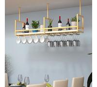 Drsyffsup Portabicchieri da soffitto nero/bianco/oro, mensola portaoggetti sospesa a parete, perfetta per bar, cucine, ristoranti, portabottiglie sospeso industriale 2 in 1(Gold,80x30x60cm)