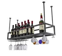 Drsyffsup Portabottiglie da soffitto in metallo, mensola in vetro per bicchieri, altezza regolabile, mensola per organizzare la cucina di ristoranti e bar, nero/oro(Nero,120x25x22cm)