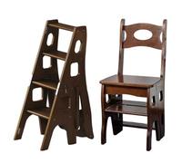 Drsyffsup Sedia a scala convertibile in legno, sgabello pieghevole a 4 gradini, sgabello multifunzione, scala a pioli per interni, per casa, cucina, ufficio, biblioteca, noce nero