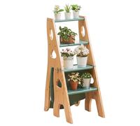 Drsyffsup Sedia con scala pieghevole, sgabello con scala in legno a 4 gradini, sedia con scala da biblioteca, sgabello multifunzione, espositore per fiori per interni ed esterni