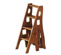 Drsyffsup Sedia con scaletta pieghevole a 4 livelli, sgabello convertibile in legno, scala e seduta per biblioteca 2 in 1, sgabelli multiuso per casa, cucina, ufficio, soggiorno(Dark Walnut)