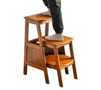 Drsyffsup Sgabello con scala a 3 gradini in legno massello, sedia con scala estraibile portatile per la casa, sgabello con scala in legno con pedali larghi antiscivolo per bambini e adulti