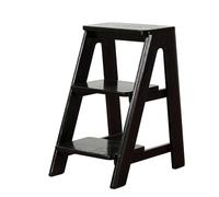 Drsyffsup Sgabello in legno, scala a 3 gradini/sedia da bancone/sgabello da cucina con ampio pedale antiscivolo, scala in legno massello robusto per arredamento casa, sgabello per adulti(Nero)