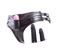 DRTBAC SM Dildo Vibratore Cintura di Castità in Pelle Pantaloni Dispositivo, Cinturino in Silicone su 2* Dildo Anale/Pene/Tappo Anale G Spot SM Giocattolo Sessuale for Donne(Double Dildo)