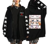 DRTBAC Tokyo Reven-gers Felpa con Cappuccio Full Zip, Felpa Anime Gotico Harajuku Streetwear per Coppie, Felpa Loose Fit Adatta per Tutti Giorni, Sport, Club(Black5,L)