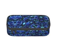DRTGEDS Astuccio con molte rose blu, grande capacità, astuccio portapenne con 4 scomparti, per uomini e donne
