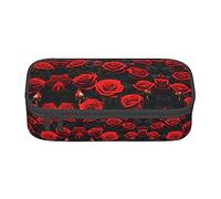 DRTGEDS Astuccio con molte rose rosse, grande capacità, astuccio portapenne con 4 scomparti, per uomini e donne
