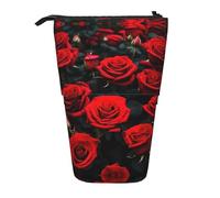 DRTGEDS Astuccio pop-up con molte rose rosse e astuccio per cosmetici, telescopico, organizer per trucchi, Nero , Taglia unica, Stampe Moda