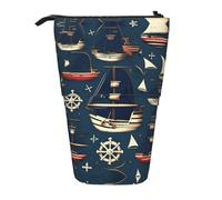 DRTGEDS Astuccio pop-up per matite e cosmetici a tema pirata in barca a vela, con supporto telescopico, organizer per trucchi, Nero, One Size, Stampe Moda