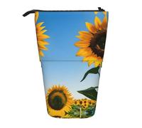 DRTGEDS Astuccio telescopico con girasoli e sole, astuccio portapenne con cerniera