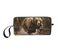 DRTGEDS Bear Running Toiletry Bag per gli uomini, borsa da toilette portatile da viaggio, borsa da barba, piccola borsa, bianco, Taglia unica