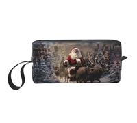 DRTGEDS Beauty case con scritta "Merry Christmas" da uomo, borsa da viaggio portatile, borsa da barba, piccola tasca, bianco/giardino opulento, taglia unica, Bianco/Giardino opulento, taglia unica