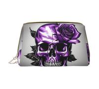 DRTGEDS Beauty case da uomo, con rosa viola e teschio, borsa da viaggio portatile, borsa da barba, piccola borsa, bianco, Taglia unica