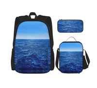 DRTGEDS Blue Ocean - Zaino con portapranzo 3 in 1, con astuccio, zaino di grande capacità con cinghia toracica