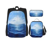 DRTGEDS Blue Ocean - Zaino con portapranzo 3 in 1, con astuccio, zaino di grande capacità con cinghia toracica