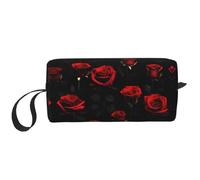 DRTGEDS Borsa piccola con cerniera e sfondo rosa rossa, mini borsa per il trucco da viaggio, borsa cosmetica, elettronica portatile, molte rose rosse e sfondo nero, taglia unica, Un sacco di rose