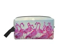 DRTGEDS Flock Of Red Flamingos On The Beach Toiletry Bag, Makeup Cosmetic Bag, Borsa da viaggio per articoli da toeletta, borsa portaoggetti con cerniera, stormo di fenicotteri rossi sulla spiaggia,