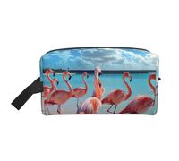 DRTGEDS Flock Of Red Flamingos On The Beach Toiletry Bag, Makeup Cosmetic Bag, Borsa da viaggio per articoli da toeletta, borsa portaoggetti con cerniera, stormo di fenicotteri rossi sulla spiaggia,