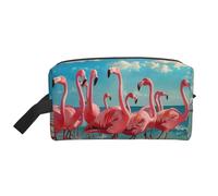 DRTGEDS Flock Of Red Flamingos On The Beach Toiletry Bag, Makeup Cosmetic Bag, Borsa da viaggio per articoli da toeletta, borsa portaoggetti con cerniera, stormo di fenicotteri rossi sulla spiaggia,