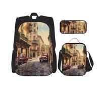 DRTGEDS Italian Street - Zaino con portapranzo 3 in 1, con astuccio, zaino di grande capacità con cinghia toracica