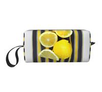 DRTGEDS Lemon Zest - Piccola borsa con cerniera, a strisce gialle, mini custodia da viaggio per trucco, borsa per cosmetici, elettronica portatile, Strisce gialle scorza di limone, Taglia unica