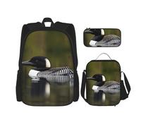 DRTGEDS Loon Nature Bird Zaino 3 in 1 Set Casual Zaino con Lunch Box Matite Bag Impermeabile