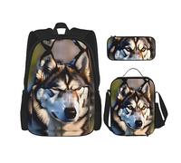 DRTGEDS Lovely Husky zaino con portapranzo 3 in 1 set con astuccio, zaino di grande capacità con cinghia toracica