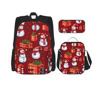 DRTGEDS Merry Christmas - Zaino con pupazzo di neve carino con portapranzo 3 in 1, set con astuccio, zaino di grande capacità con cinghia toracica