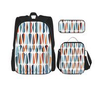 DRTGEDS Mid Century Modern Retro con forme di goccia Zaino 3 in 1 Set Casual Zaino con Lunch Box Matita Bag Impermeabile
