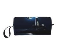 DRTGEDS Moonlight Lighthouse, piccola borsa con cerniera, mini custodia da viaggio per trucco, borsa per cosmetici, elettronica portatile, Faro al chiaro di luna, Taglia unica