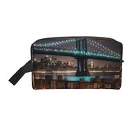 DRTGEDS New York Manhattan Bridge Night Toiletry Bag per uomo, borsa da viaggio portatile organizer per articoli da toeletta, borsa da barba, piccola borsa, New York Manhattan Bridge Notte, Taglia