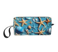 DRTGEDS Ocean Sea Beach Seashells Starfish Blue Zippered piccola borsa, mini custodia da viaggio per trucco, borsa cosmetica, elettronica portatile, Oceano Mare Spiaggia Conchiglie Stella Marina,