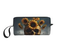 DRTGEDS Piccola borsa con cerniera a forma di teschio di girasole di Halloween, mini custodia da viaggio per trucco, borsa per cosmetici, elettronica portatile, Teschio di Halloween Girasole 1, Taglia