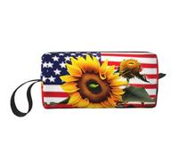 DRTGEDS Piccola borsa con cerniera con girasole e bandiera americana, mini custodia da viaggio, borsa per cosmetici, elettronica portatile, Girasole E Bandiera Americana, Taglia unica