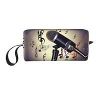 DRTGEDS Piccola borsa con microfono con note musicali con cerniera, mini custodia da viaggio per trucco, borsa cosmetica, elettronica portatile, Microfono con note musicali, Taglia unica