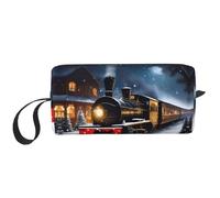 DRTGEDS Piccola borsa invernale con cerniera, mini borsa da viaggio per trucco, cosmetici, elettronica portatile, Treno Ferroviario Notte Neve Inverno Natale, Taglia unica