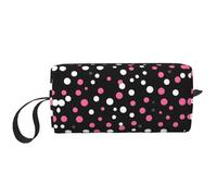 DRTGEDS Piccola borsa nera a pois con cerniera, mini custodia da viaggio per trucco, borsa cosmetica, elettronica portatile, Pois neri., Taglia unica