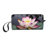 DRTGEDS Piccola borsa per il trucco da viaggio con fiore di loto, con cerniera, borsa per cosmetici, elettronica portatile, fiore di loto, bianco, taglia unica, Fiore di loto, bianco, taglia unica