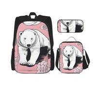 DRTGEDS Polar Bear - Zaino con portapranzo 3 in 1, con astuccio, zaino di grande capacità con cinghia toracica