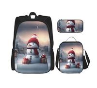 DRTGEDS Set di 3 zaini, con stampa di pupazzo di neve con scritta "Merry Christmas" e astuccio per la matita