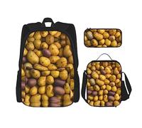 DRTGEDS Set di 3 zaini, molte patate stampate con astuccio per matite e borsa per il pranzo